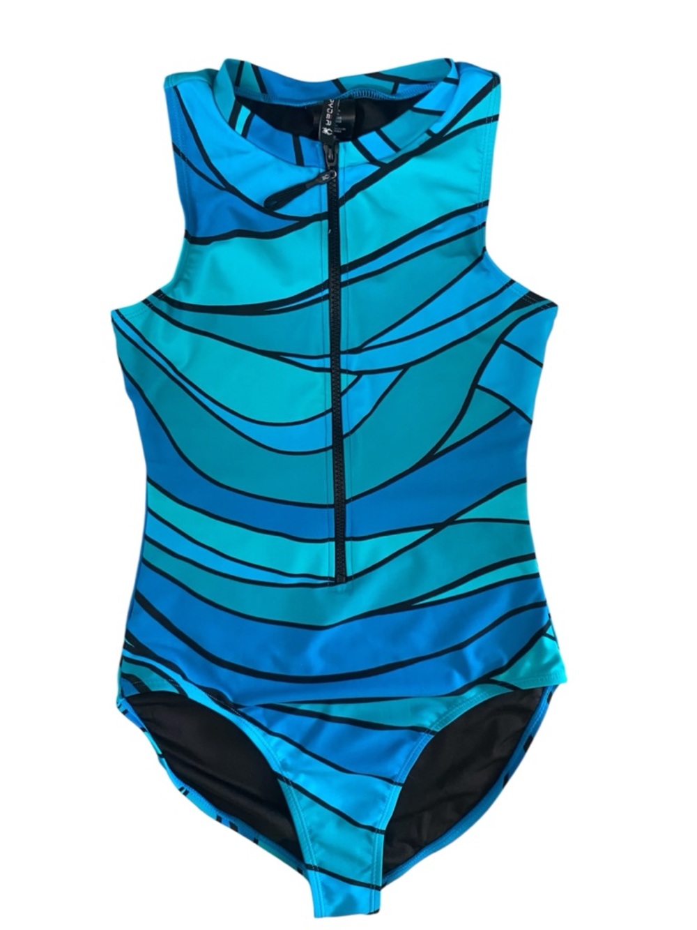 Spyder One Piece Swimsuit M Blue Zip Front Athletic Swimwear Surf Paddle Suit